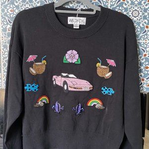 NWT Wildfox Sequin Patch Black Sweater SZ S